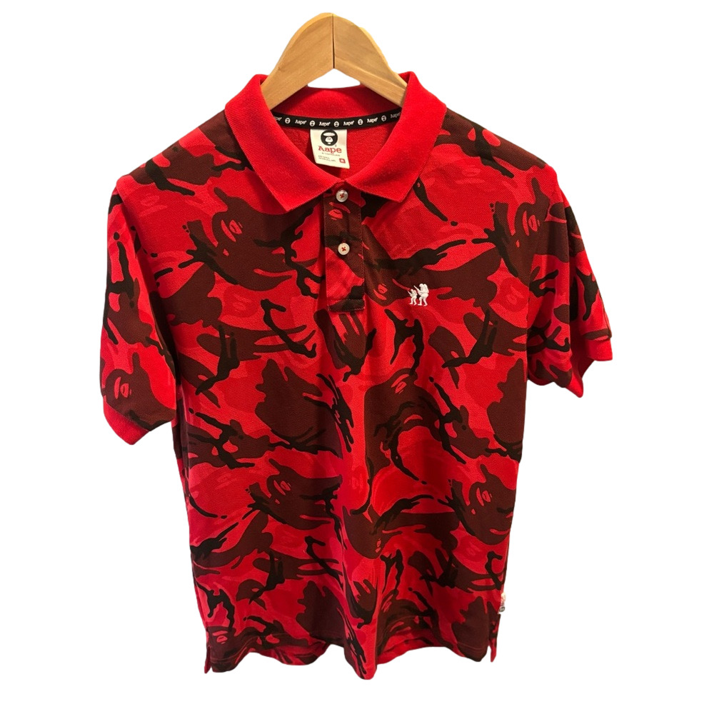 Aape by A Bathing Ape | Red Camo Polo Shirt Mens Size Medium Short Sleeve